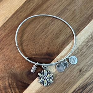 Alex and Ani 2017 Christmas snow flake charm bracelet in Rafaelian silver.